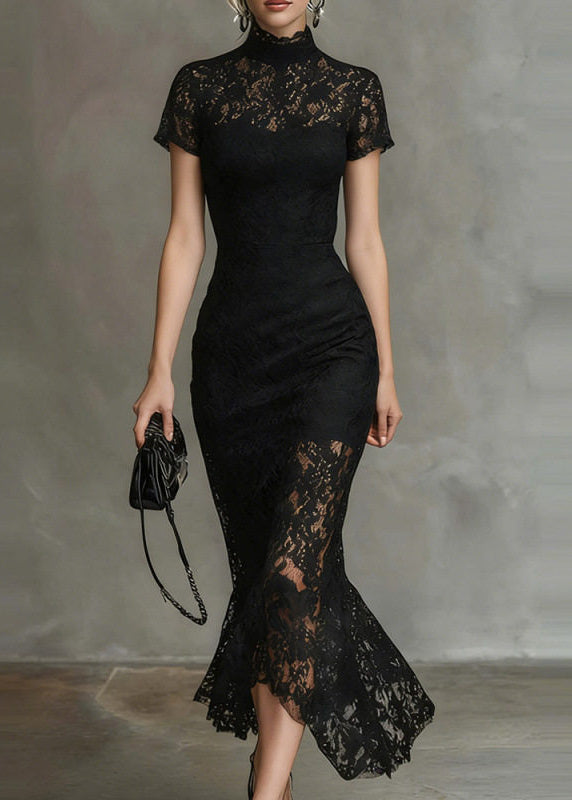 Robe longue pour femme à col roulé et manches courtes 0