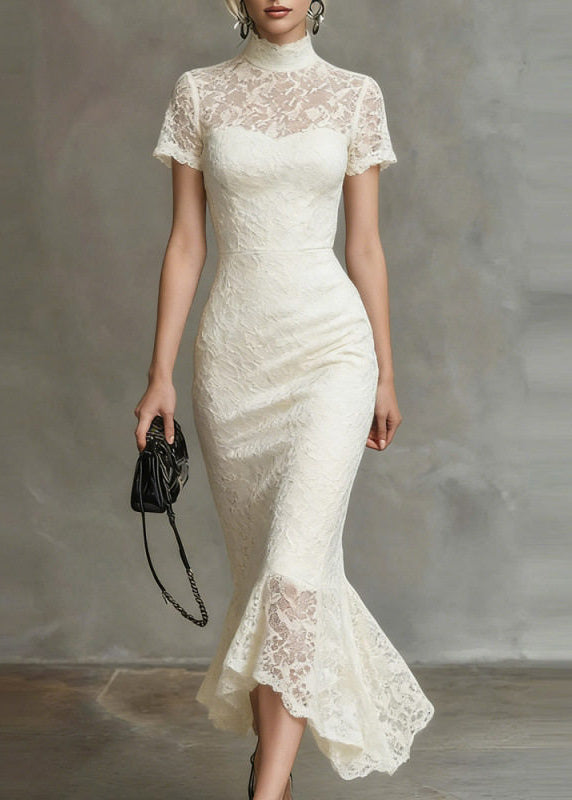 Robe longue pour femme à col roulé et manches courtes 1