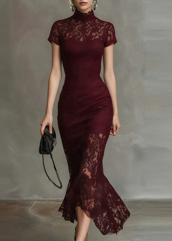 Robe longue pour femme à col roulé et manches courtes 2
