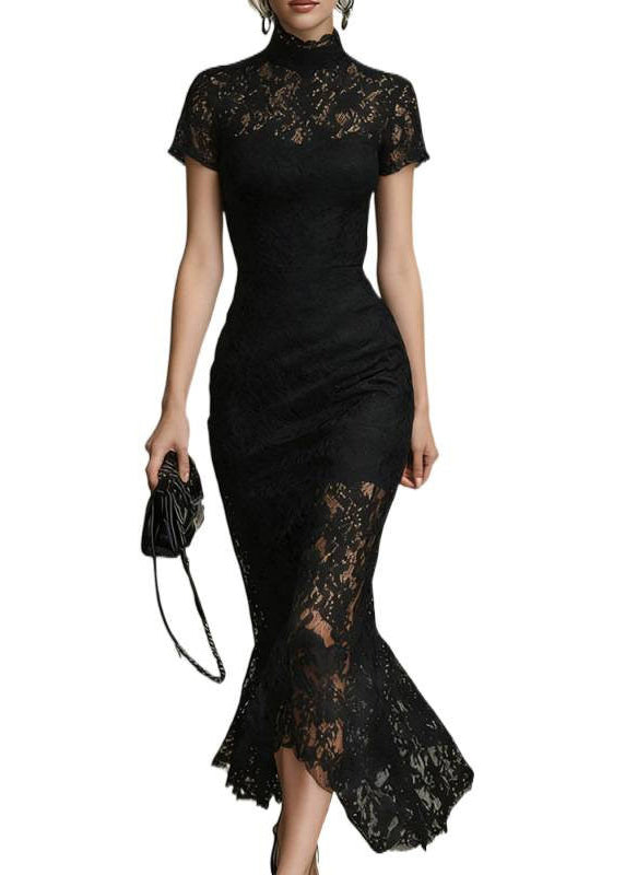 Robe longue pour femme à col roulé et manches courtes 4