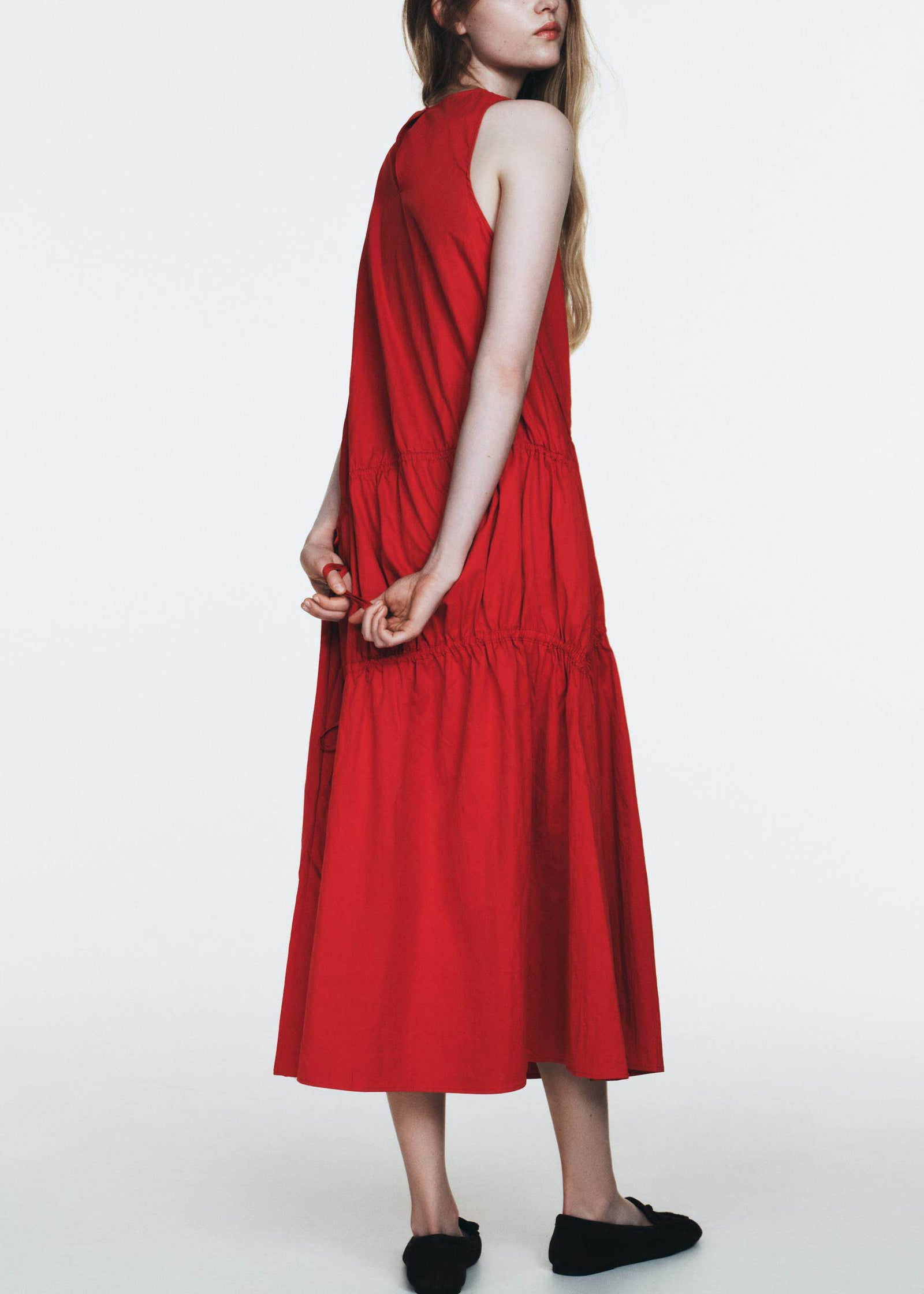 Robe longue pour femme avec cordon de serrage style froissé 1