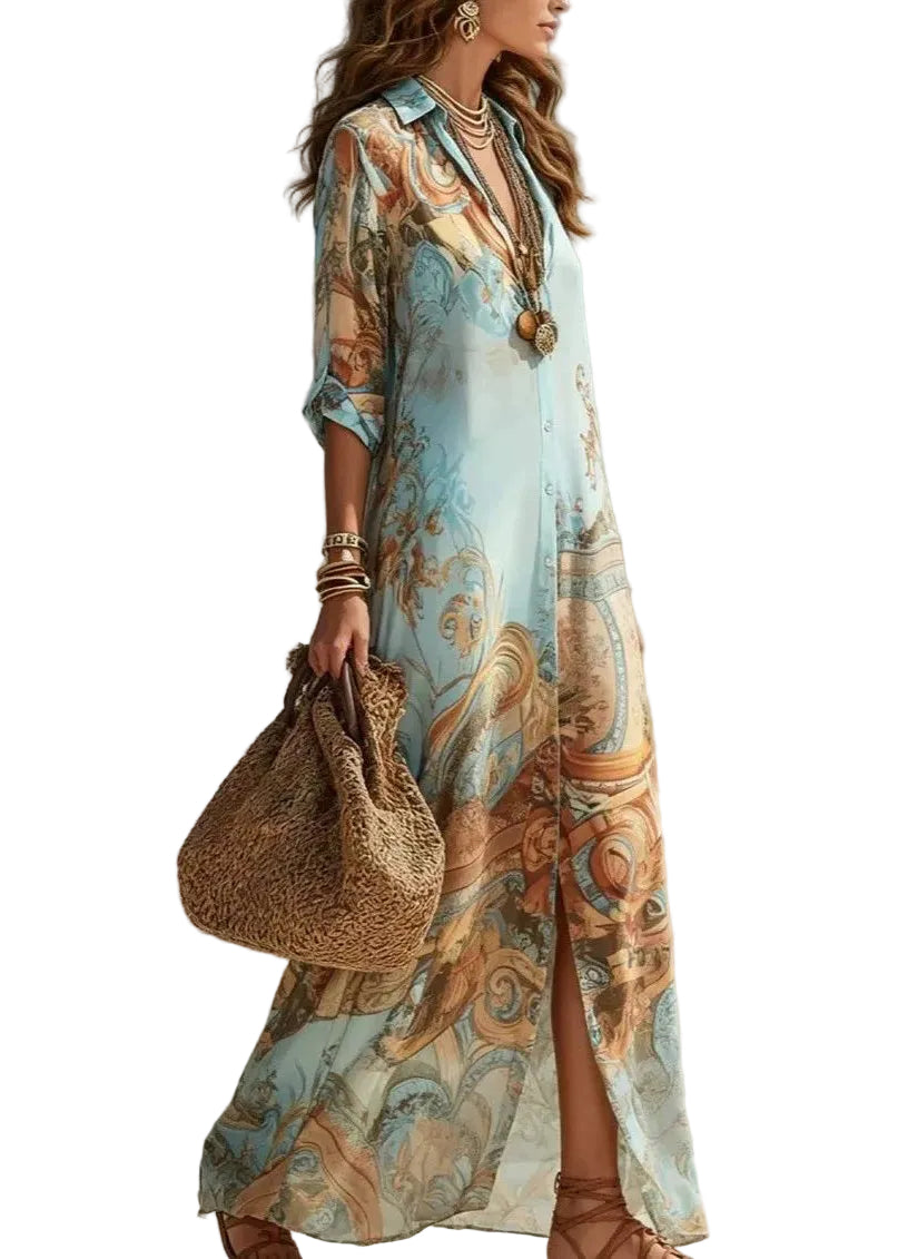 Robe longue pour femmes col Peter Pan style estival 0