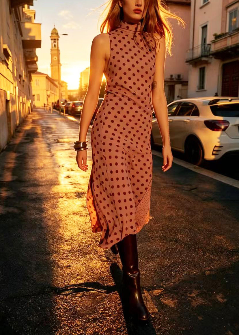 Robe longue sans manches à col roulé pour femme style patchwork 0