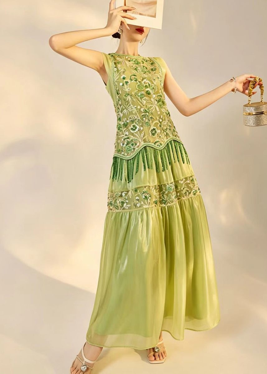 Robe longue sans manches brodée de perles pour femme 1