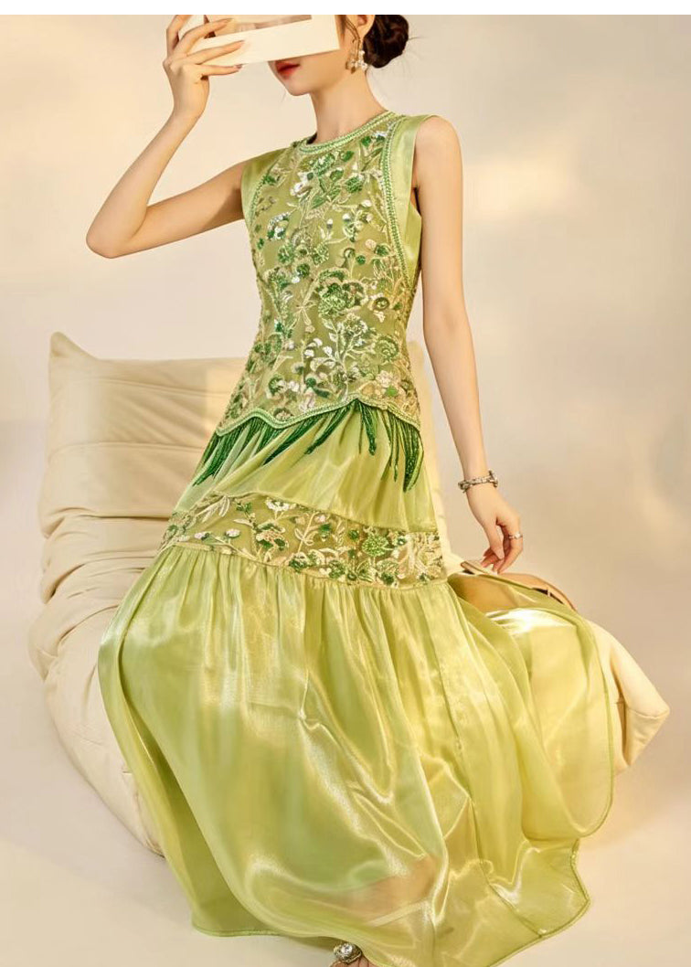 Robe longue sans manches brodée de perles pour femme 2