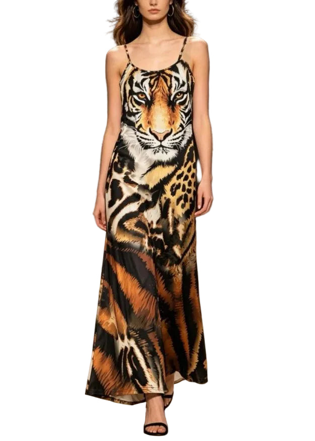 Robe maxi à bretelles spaghetti imprimé animal pour femme 0