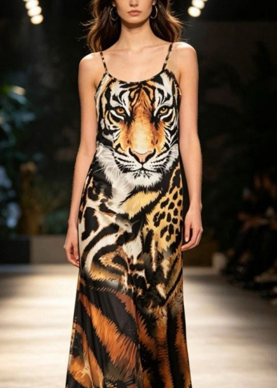 Robe maxi à bretelles spaghetti imprimé animal pour femme 2