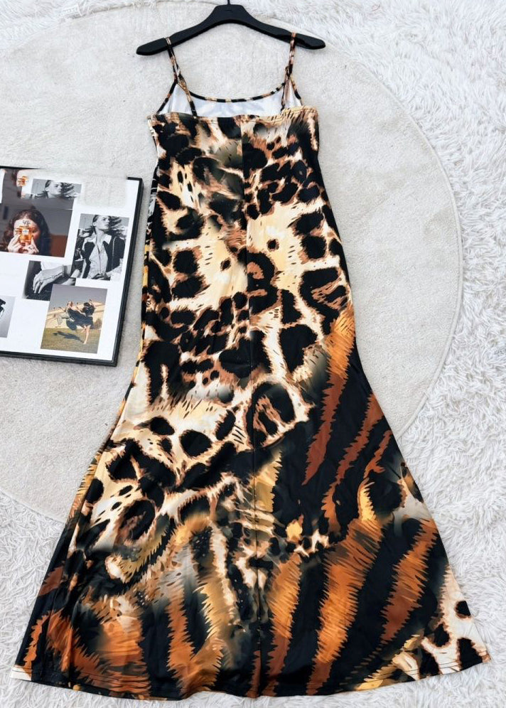 Robe maxi à bretelles spaghetti imprimé animal pour femme 3