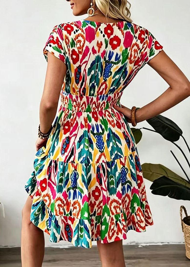 Robe mi-longue Femme Taille Haute Col V Imprimée 4