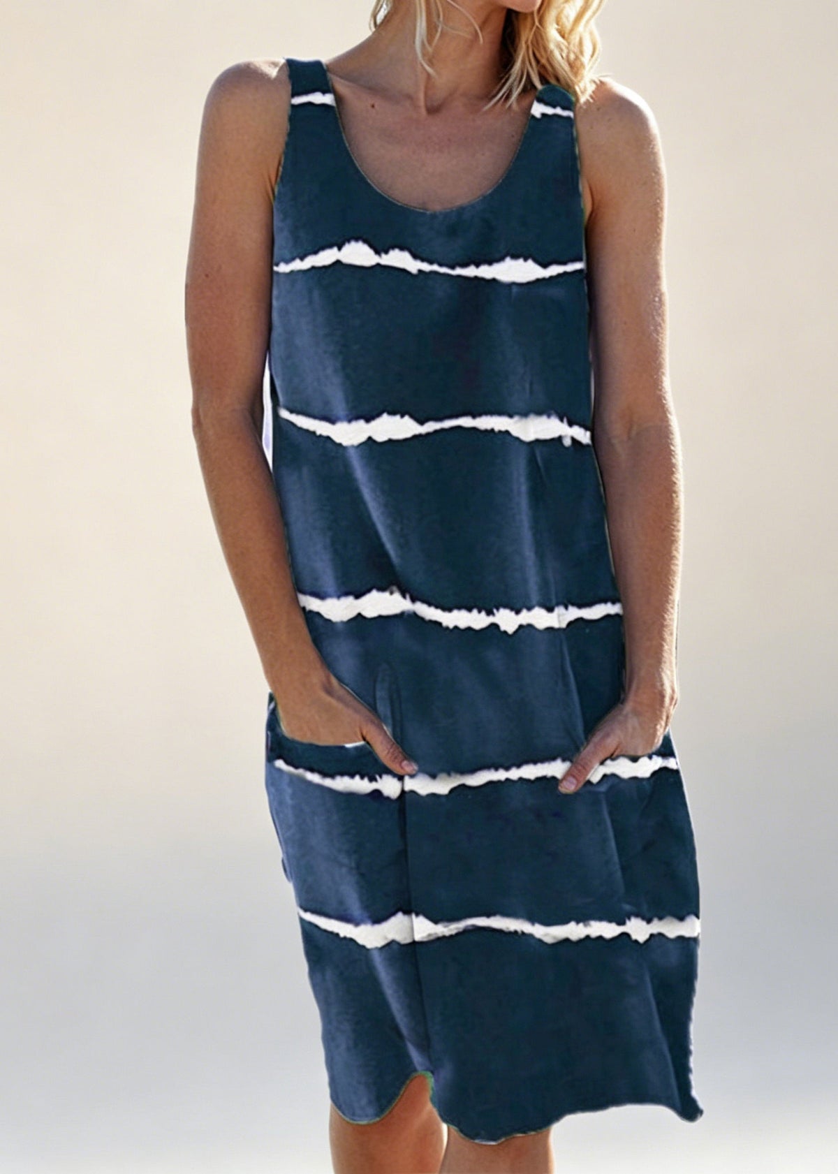 Robe mi-longue ample à rayures pour femme été 1