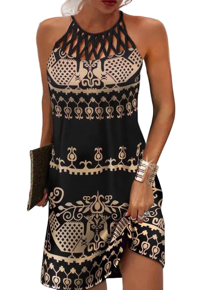 Robe mi-longue bohème pour femme à imprimé ajouré 0