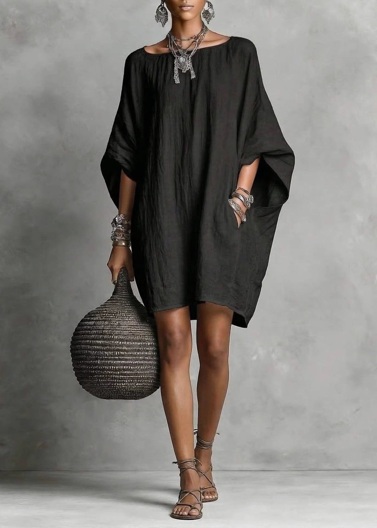 Robe mi-longue décontractée manches chauve-souris pour femme 1