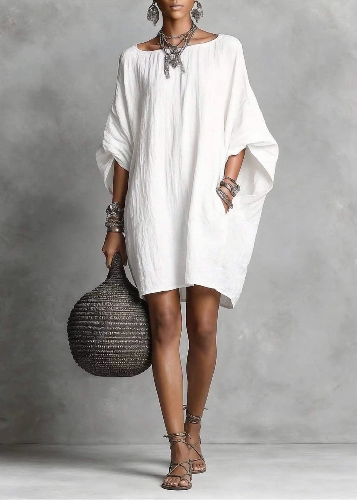 Robe mi-longue décontractée manches chauve-souris pour femme 2