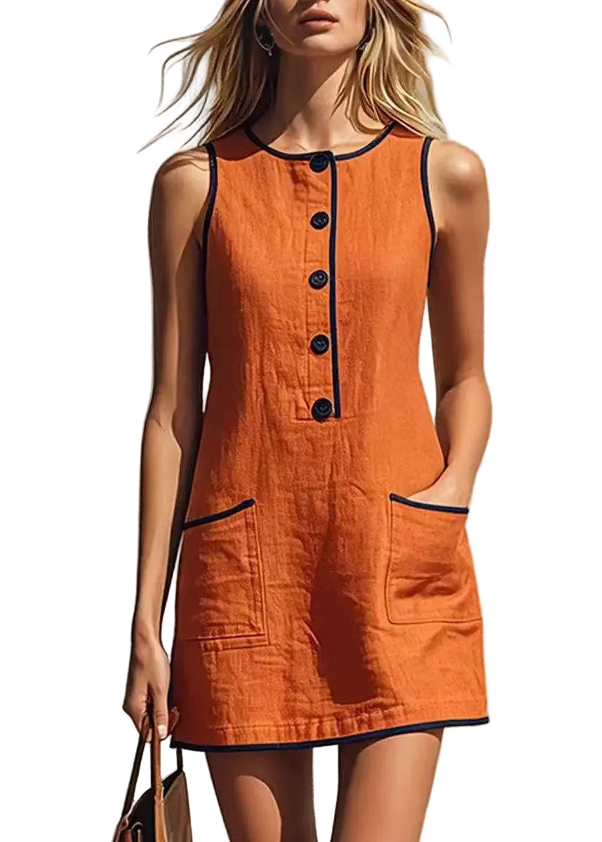 Robe mi-longue décontractée pour femme col rond avec poches patchwork 0