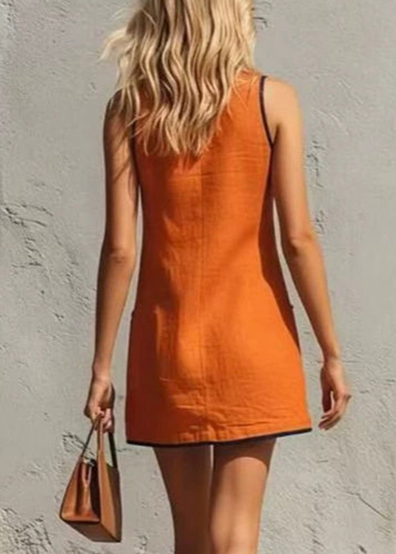 Robe mi-longue décontractée pour femme col rond avec poches patchwork 3