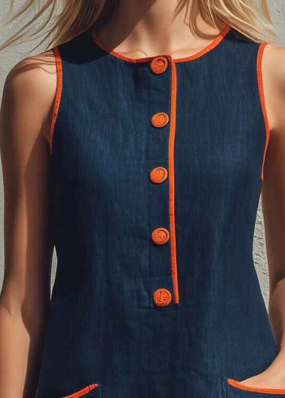 Robe mi-longue décontractée pour femme col rond avec poches patchwork 4