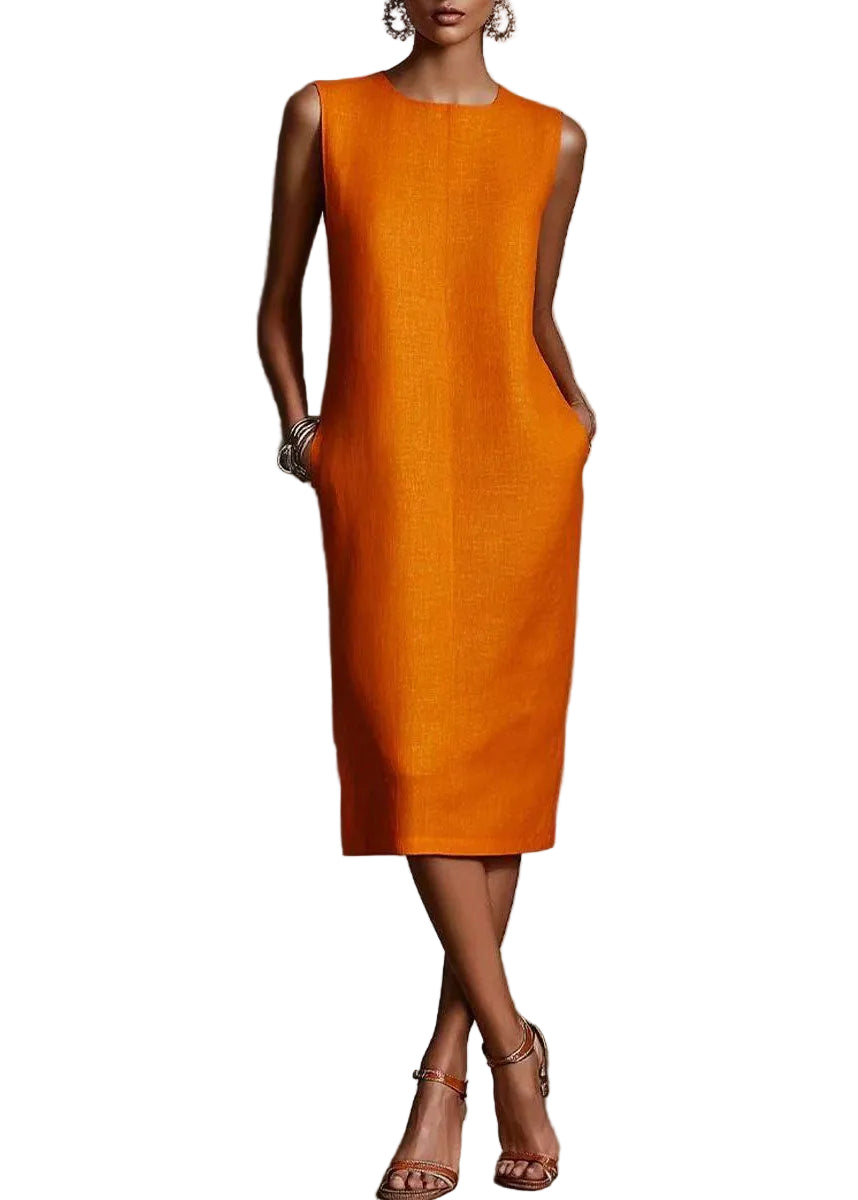 Robe mi-longue femme col rond sans manches style décontracté 0