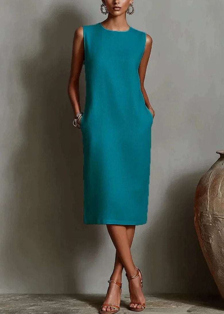 Robe mi-longue femme col rond sans manches style décontracté 1
