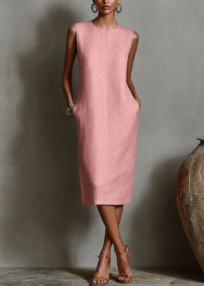 Robe mi-longue femme col rond sans manches style décontracté 2