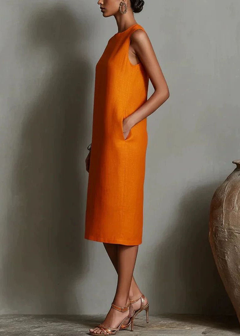 Robe mi-longue femme col rond sans manches style décontracté 3