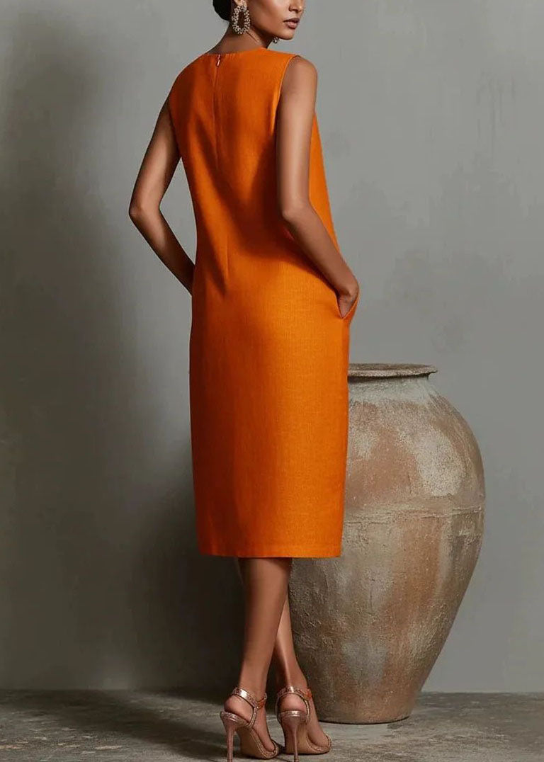 Robe mi-longue femme col rond sans manches style décontracté 4