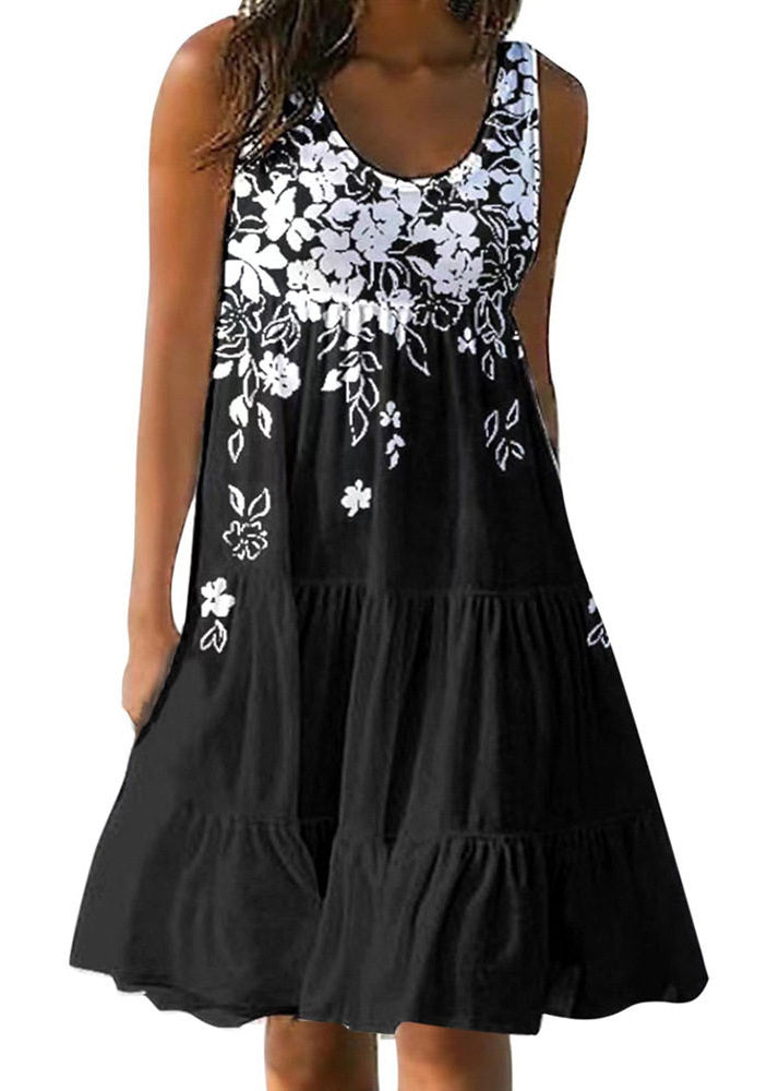 Robe mi-longue femme imprimée col rond estivale 0