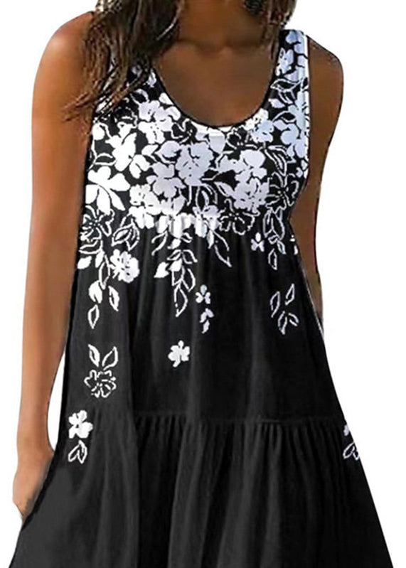 Robe mi-longue femme imprimée col rond estivale 2