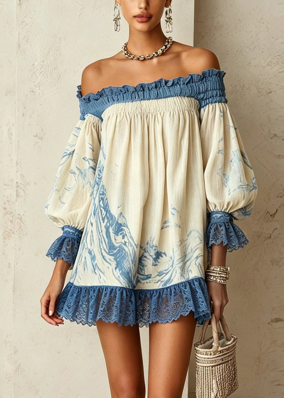 Robe mi-longue femme sans manches à volants et imprimé patchwork 0