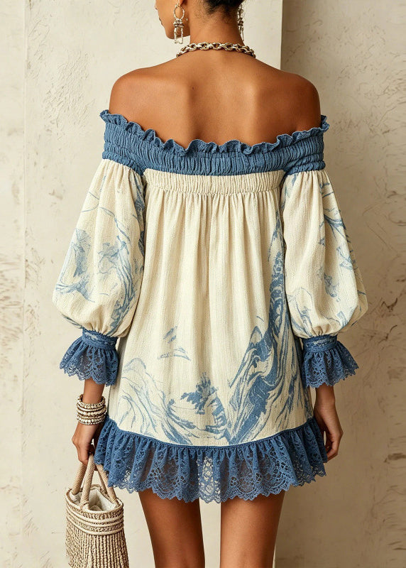 Robe mi-longue femme sans manches à volants et imprimé patchwork 2