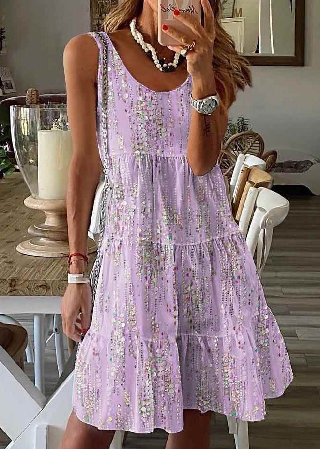 Robe mi-longue froissée pour femme à col rond 2