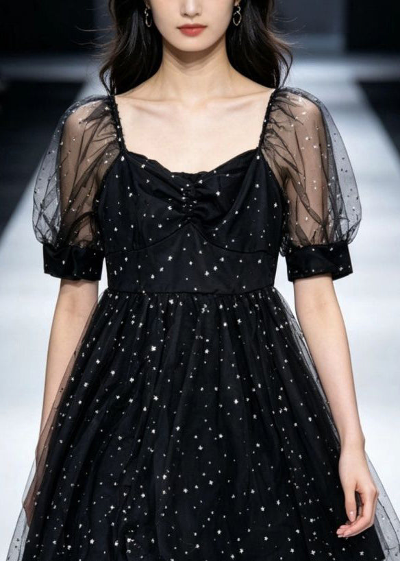 Robe mi-longue pour femme à col carré et manches courtes 2