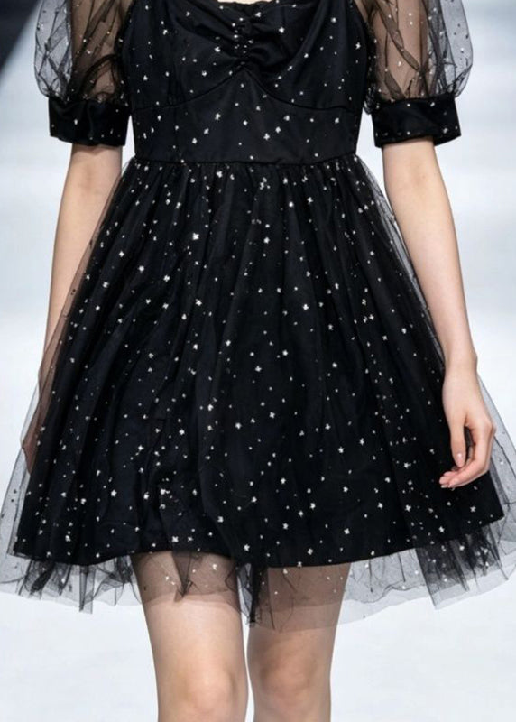 Robe mi-longue pour femme à col carré et manches courtes 4