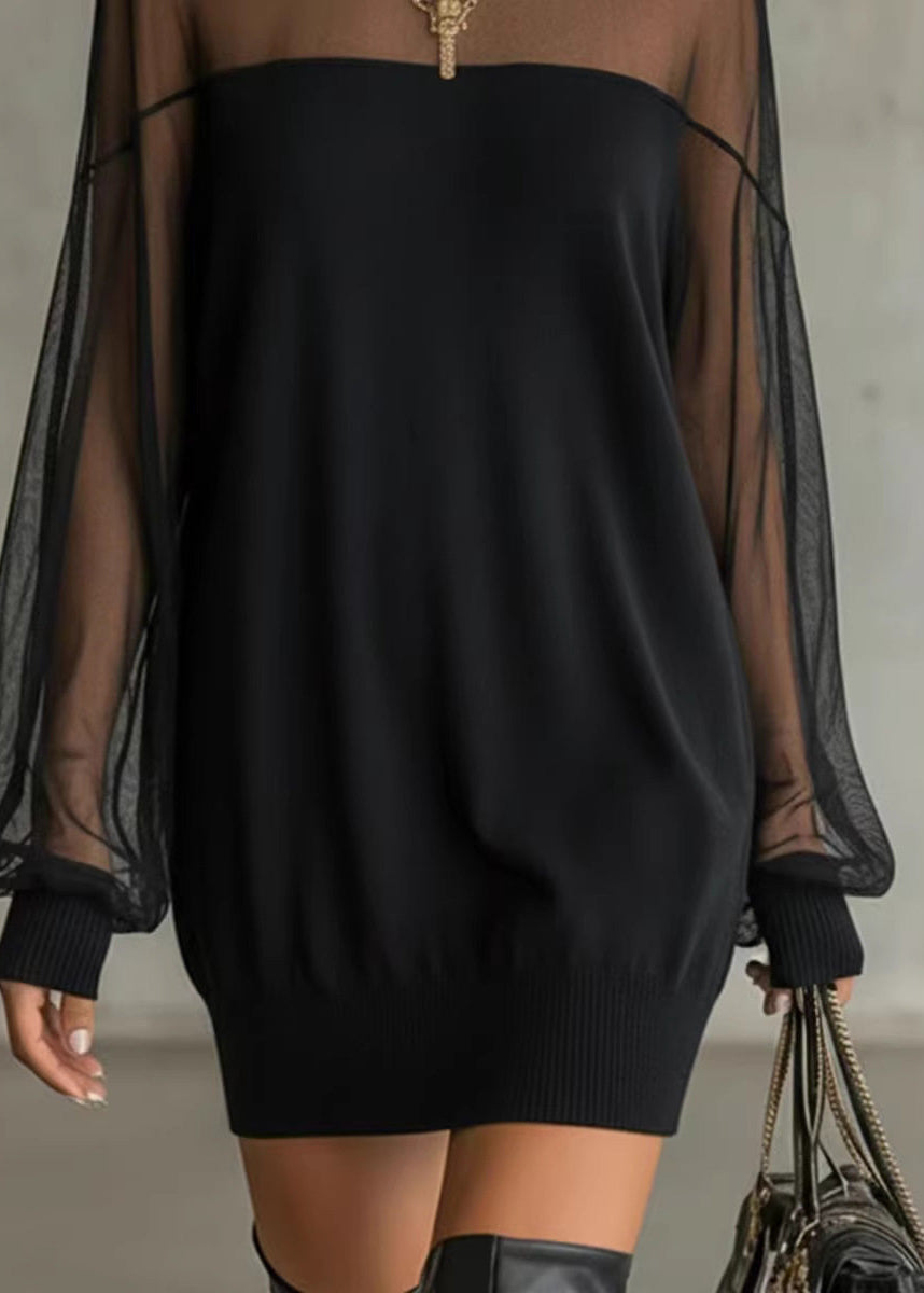 Robe mi-longue pour femme à col rond et patchwork automnal 3