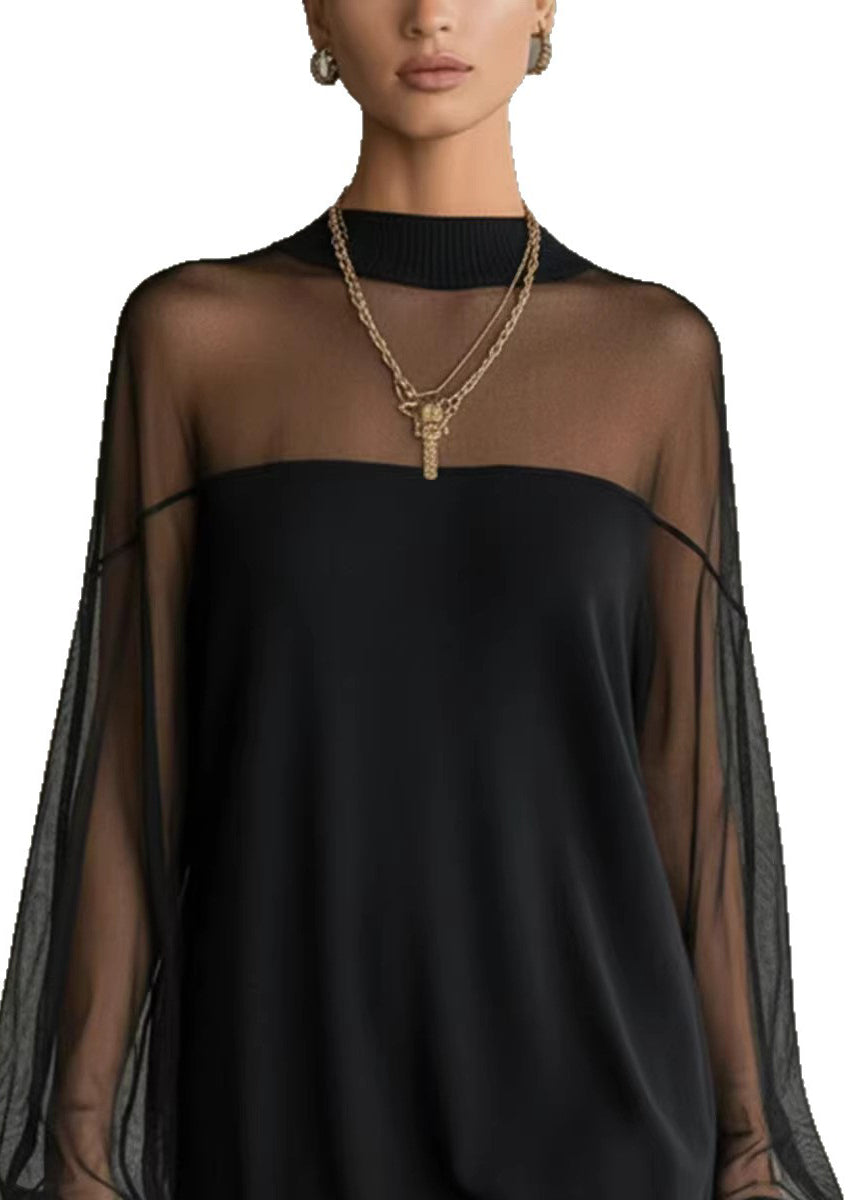 Robe mi-longue pour femme à col rond et patchwork automnal 4
