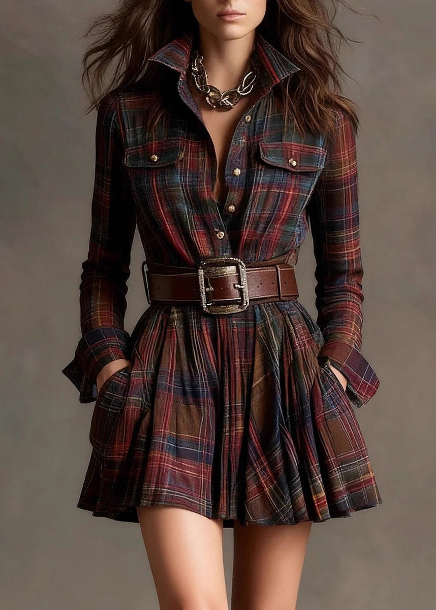 Robe mi-longue rayée avec ceinture pour femme col Peter Pan manches longues 1