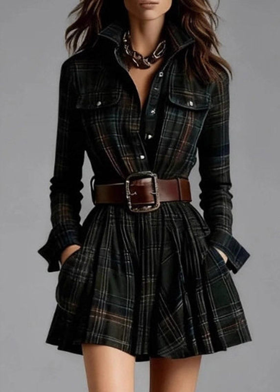 Robe mi-longue rayée avec ceinture pour femme col Peter Pan manches longues 4