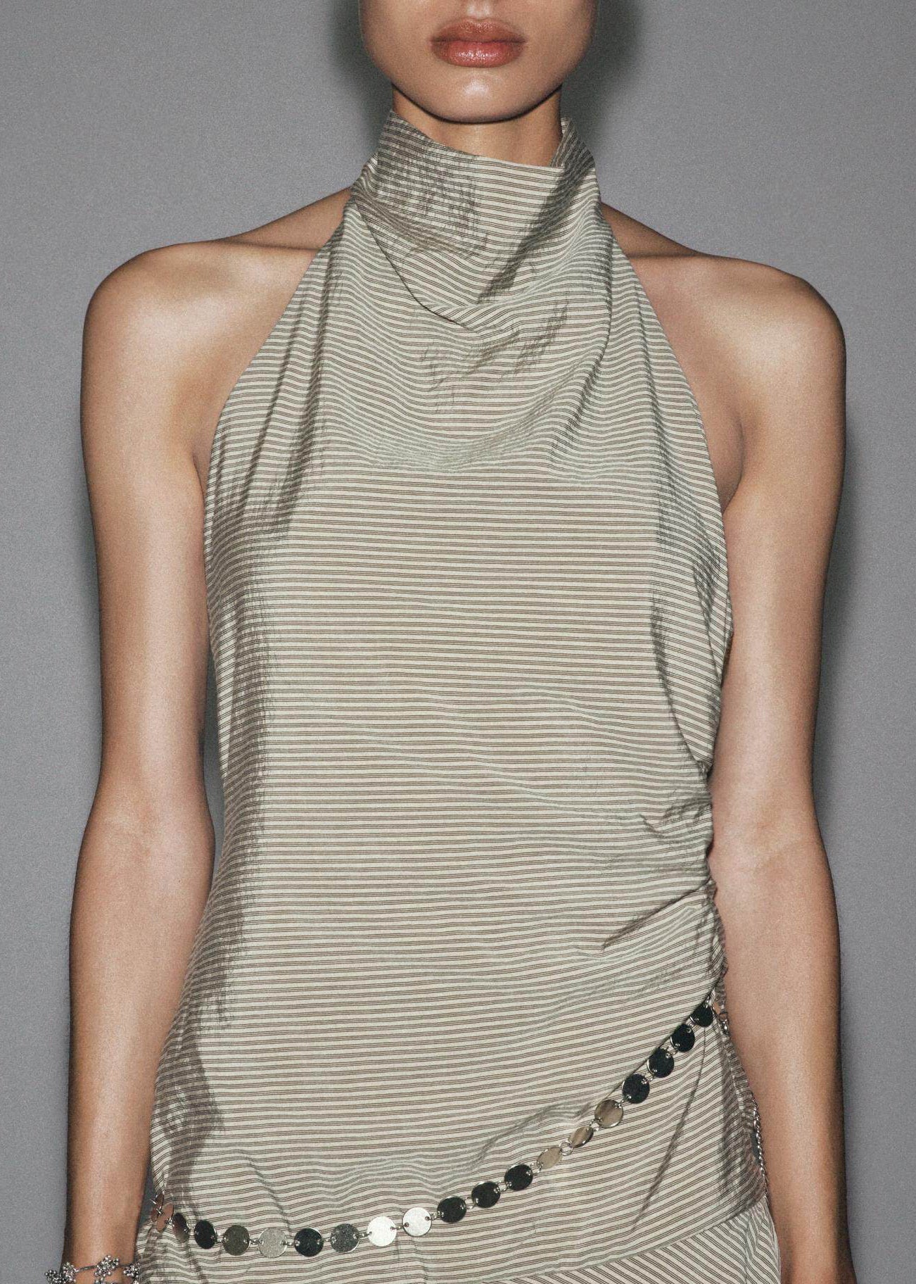Robe mini femme style licou rayée à chaîne 2