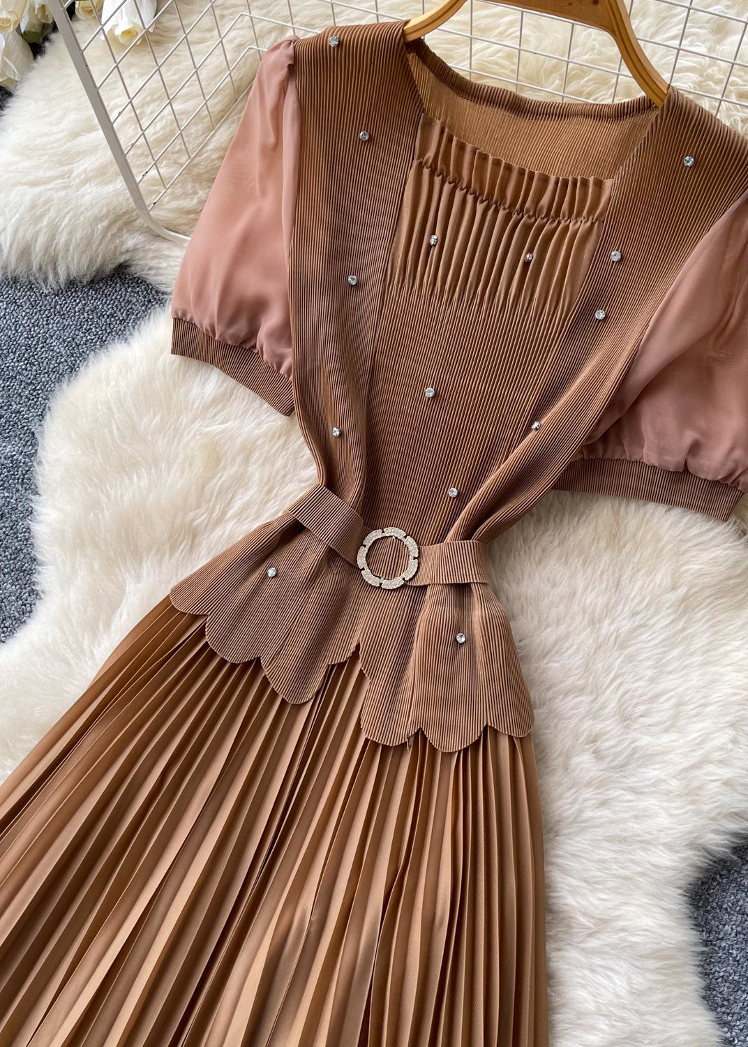 Robe plissée pour femme style patchwork été 1