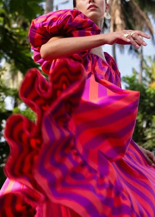 Robe sans bretelles à rayures avec manches bouffantes pour femme 1