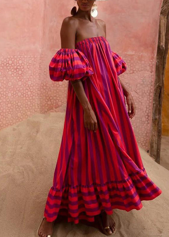 Robe sans bretelles à rayures avec manches bouffantes pour femme 2