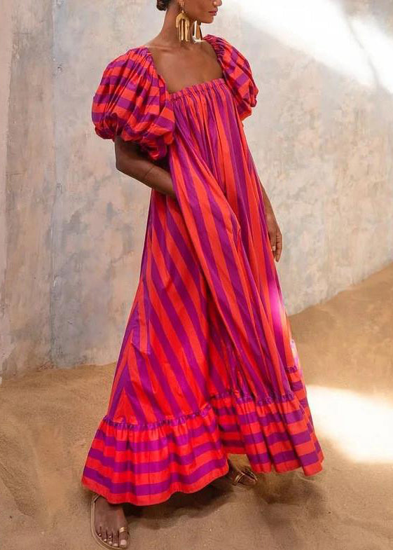 Robe sans bretelles à rayures avec manches bouffantes pour femme 3