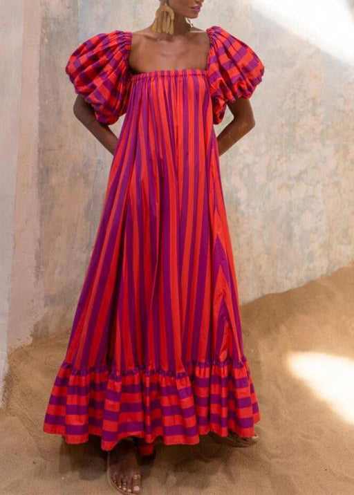 Robe sans bretelles à rayures avec manches bouffantes pour femme 4