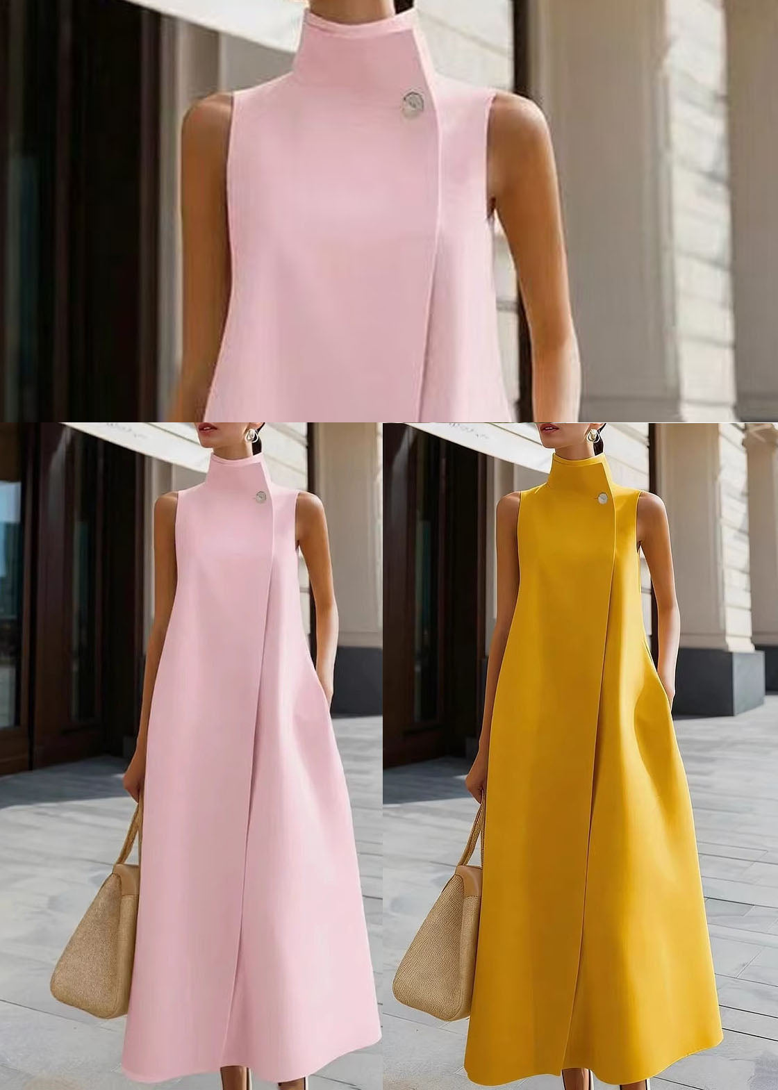 Robe sans manches à col montant boutonnée pour femme 4