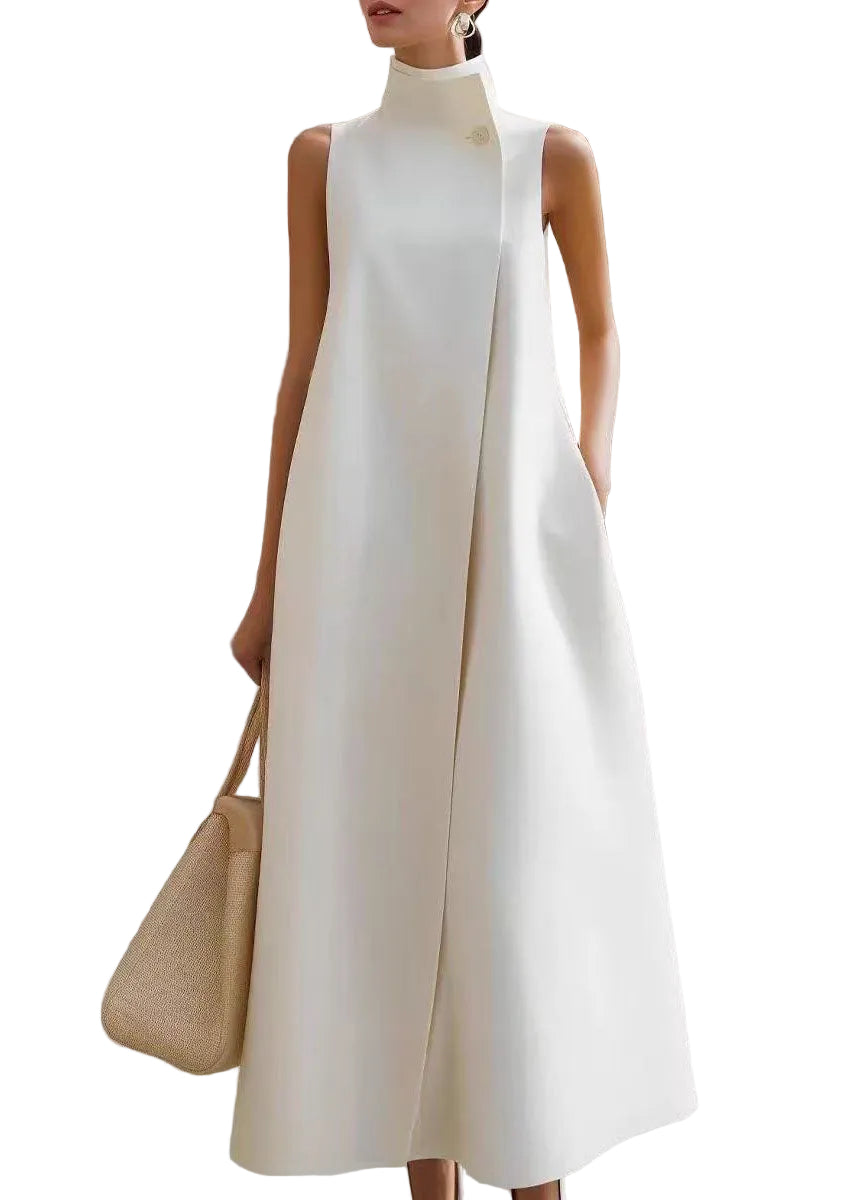 Robe sans manches col montant pour femme style vacances 0