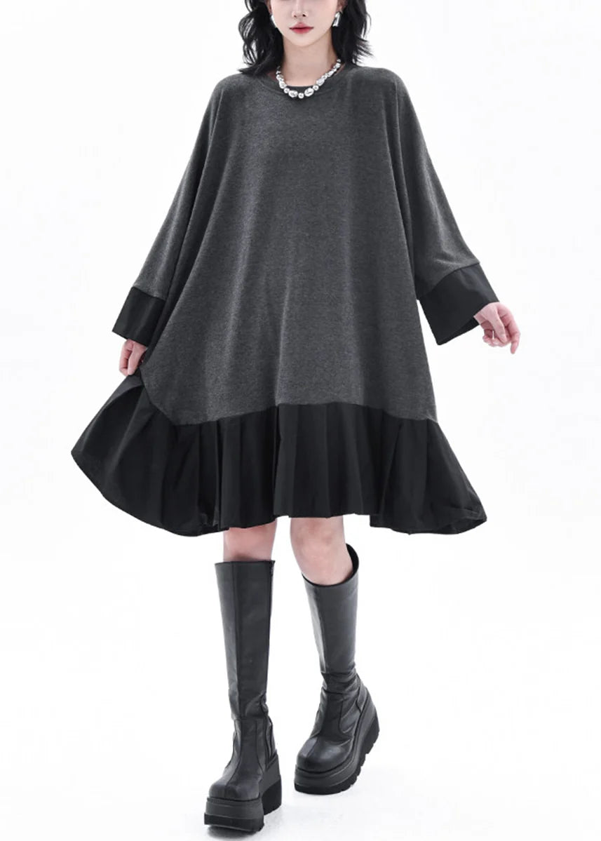 Robe trapèze oversize femme col rond patchwork colorblock automne 1