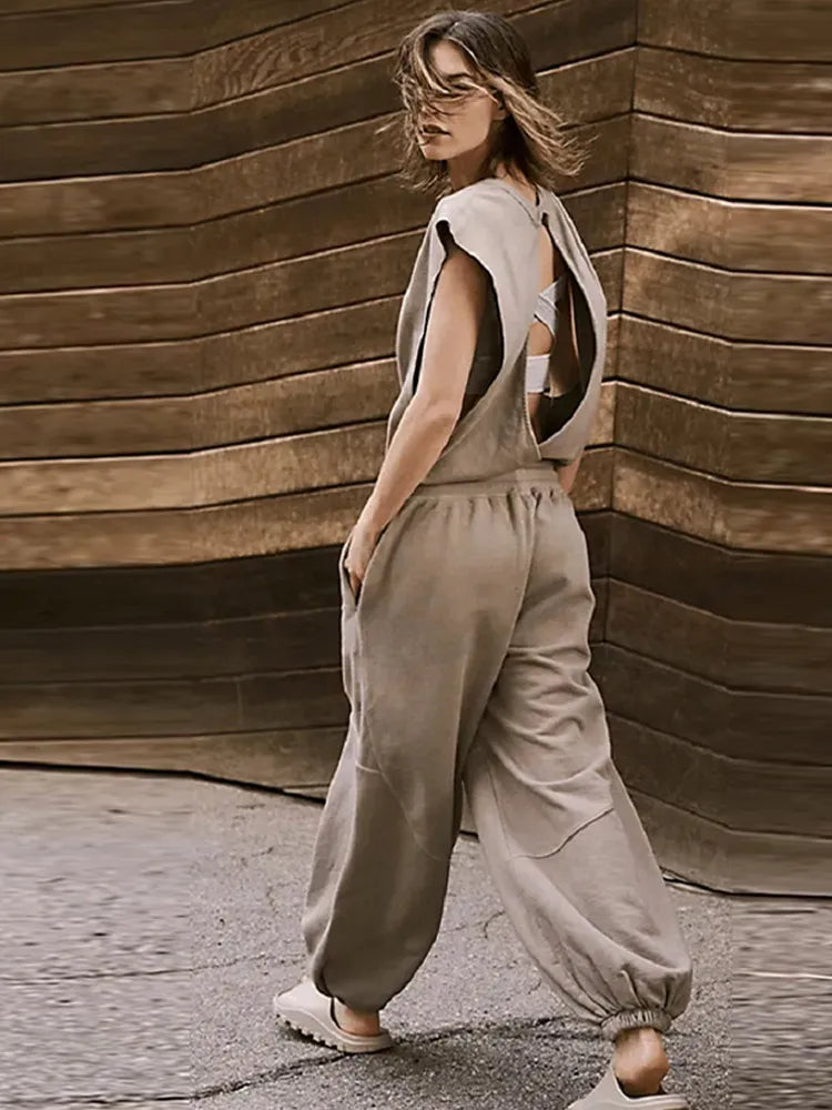 Combinaison Femme Décontractée avec Cordon en Polyester-5
