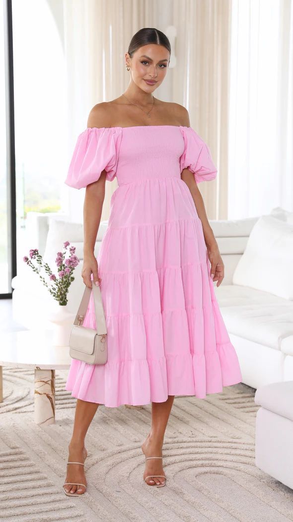 Robe d'Été Femme Midi Épaules Dénudées Chic en Tissu Doux-1