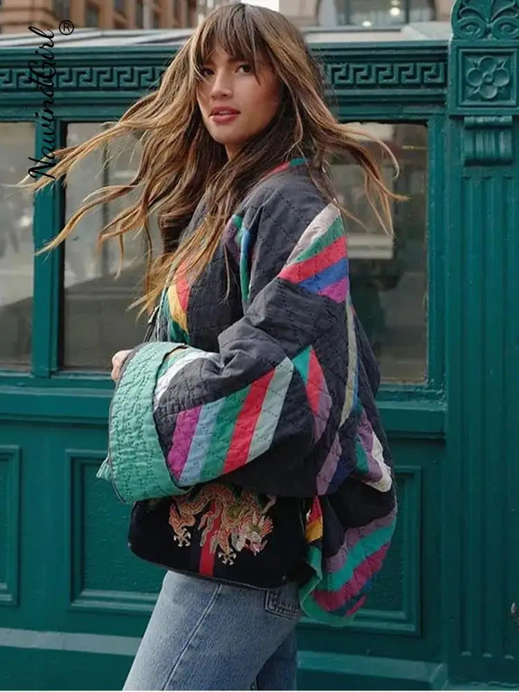 Veste Femme Rembourrée Élégante Rayée en Polyester 2