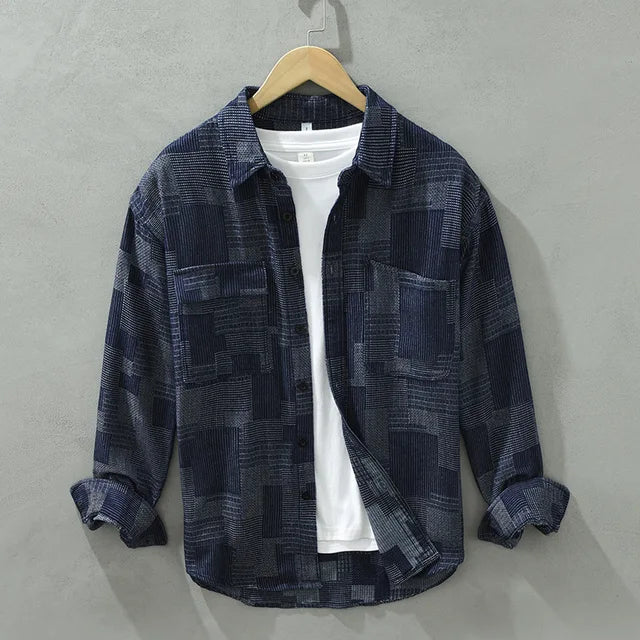 Chemise Homme Patchwork Élégante en Coton et Polyester 5