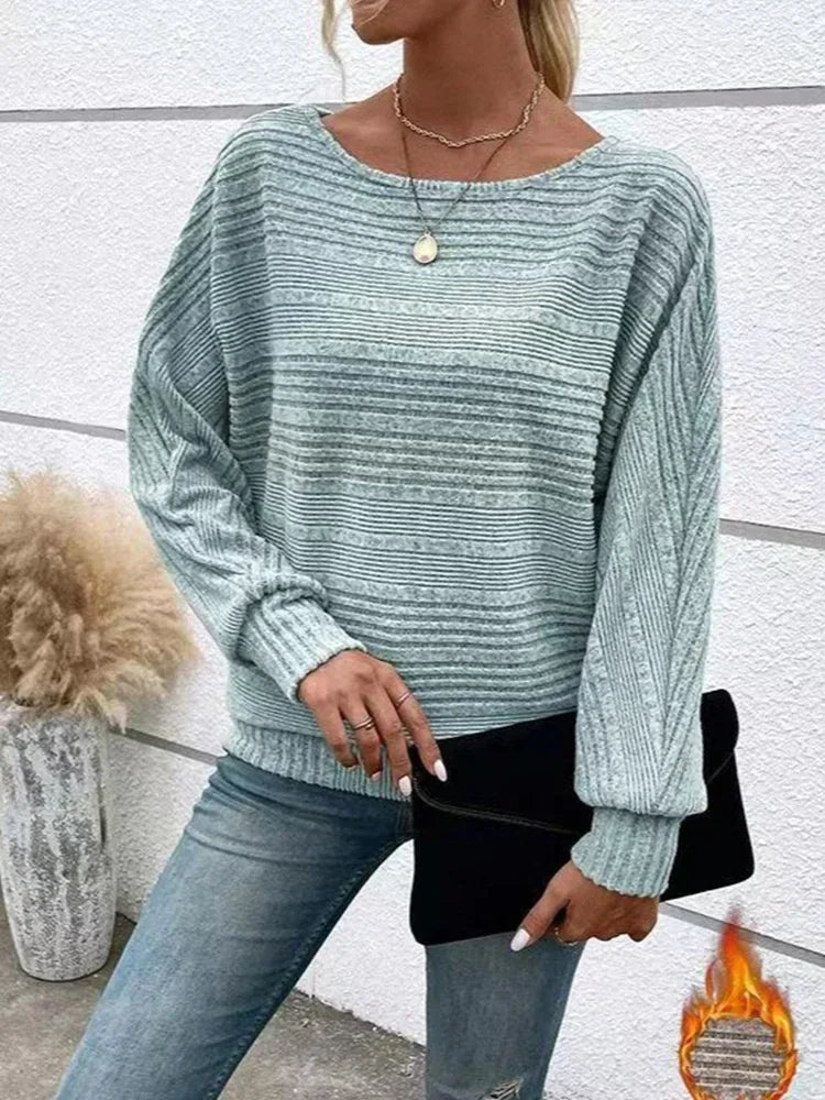 Pull Femme à Rayures Décontracté en Coton et Acrylique 2